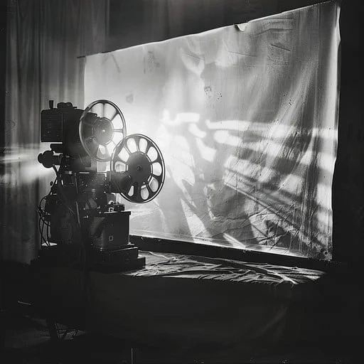 复古电影放映机特写，象征电影技术的百年演进